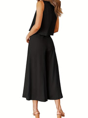  Solid Tank Top & Wide Leg Pants Set