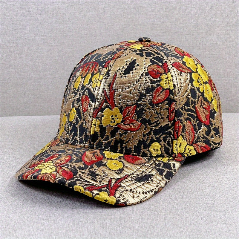 Golden Flower Embroidery Baseball Cap Dad Hat for Women