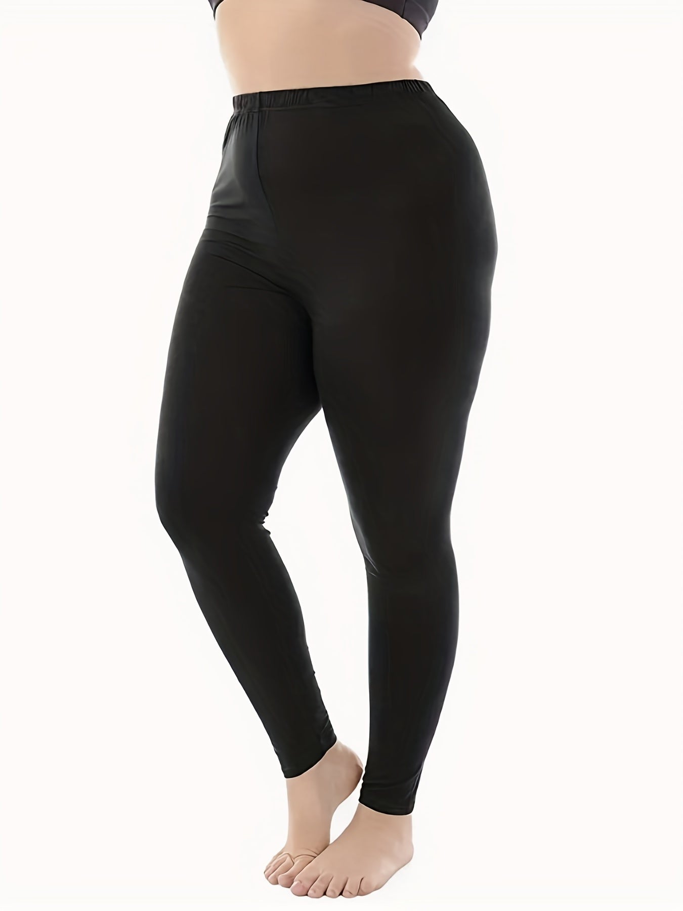  Solid High Rise Elastic Skinny Pants Women's Plus
