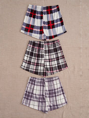 3pcs Plaid Sleep Bottoms Elastic Waistband Shorts Women's Sleepwear