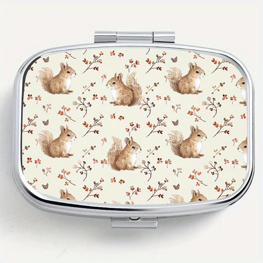 Squirrel Print Pill Organizer Metal Case Compact for Travel & Outdoor