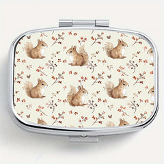 Squirrel Print Pill Organizer Metal Case Compact for Travel & Outdoor