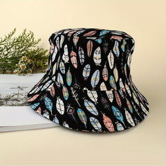 Leaves Print Bucket Hat Casual Fisherman Cap Women