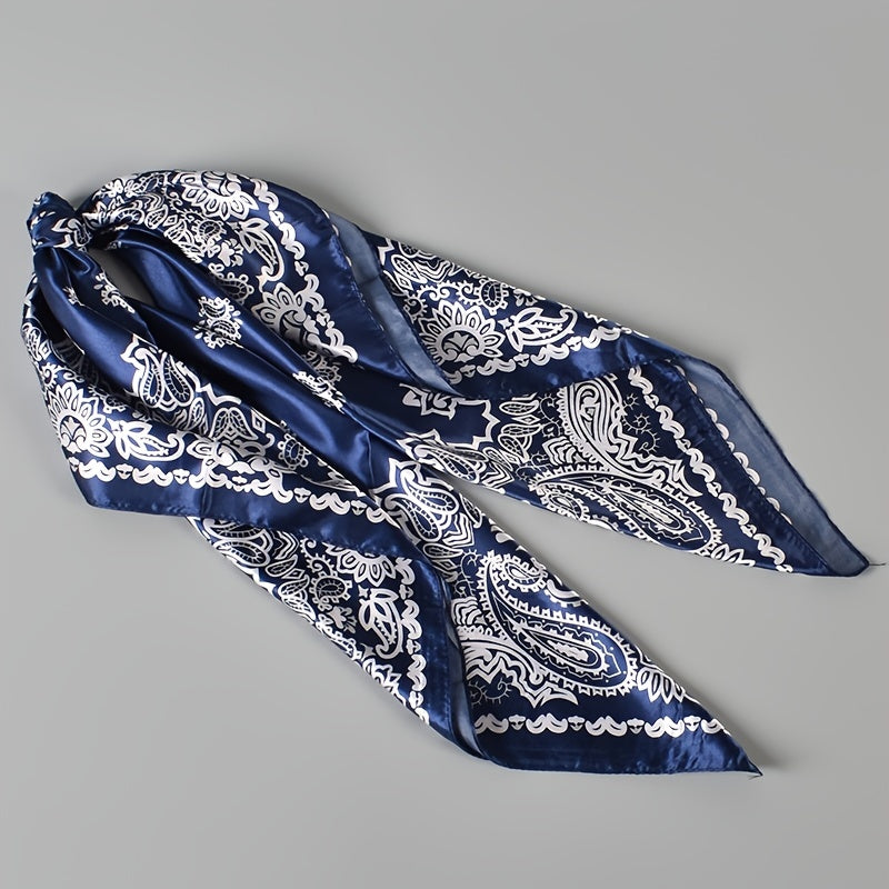 Floral Print Silk Head Scarf Lightweight Hank