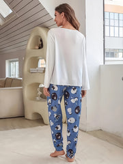  Sheep Print Long Sleeve Tee & Pants Pajamas Set