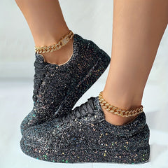 Women's Glitter Skateboard Sneakers Lace Up Comfort Non-slip Sneakers