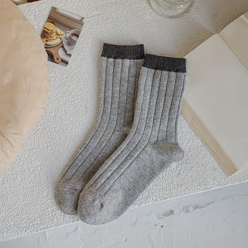 5 Pairs Colorblock Crew Socks Soft Women's Stockings