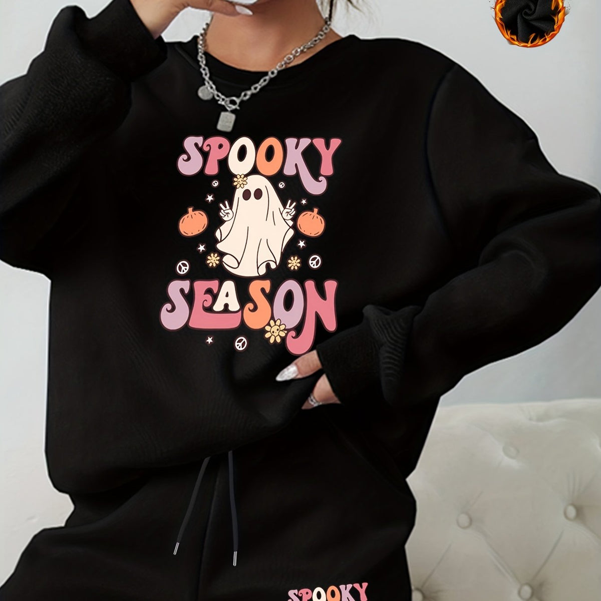  Halloween Graphic Print Sweatshirt & Shorts 2pcs Set