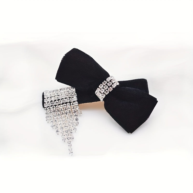 Velvet Bow Hair Clip Rhinestone Side Clip Head Jewelry for Women