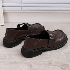 Women's Retro Chunky Heel Loafers Buckle Strap Comfortable Walking Shoes