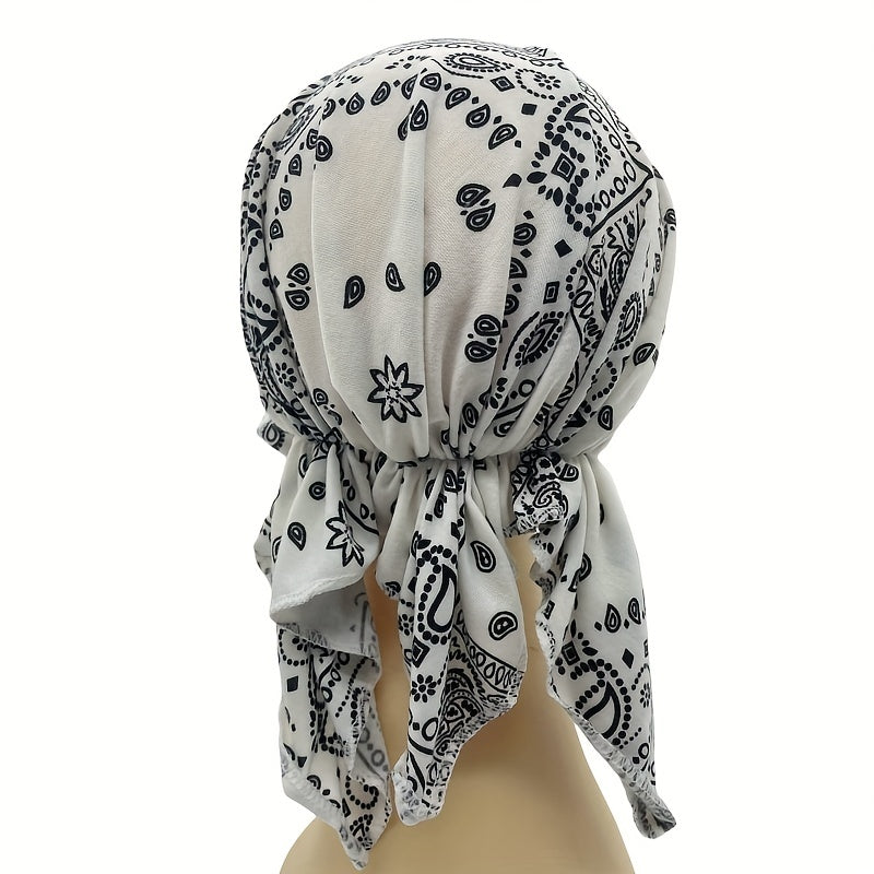 Paisley Print Head Wrap Elastic Turban Cap Lightweight Beanie Solid Women Skull