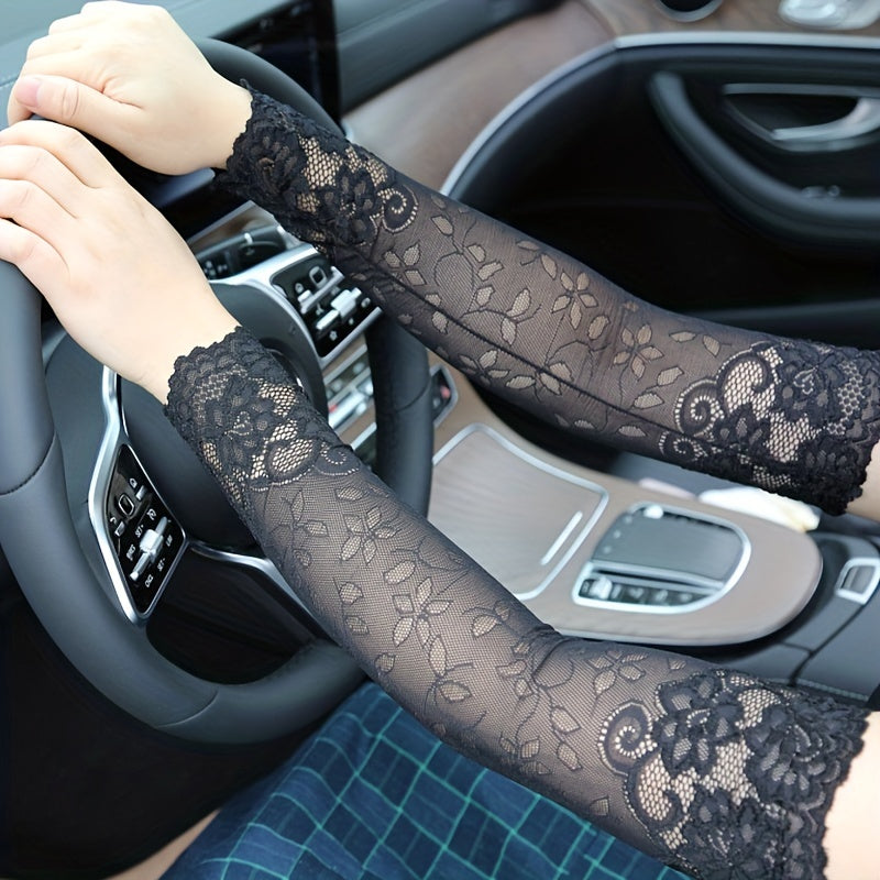 Lace Sunscreen Sleeves Women Floral Embroidery Long Sleeves