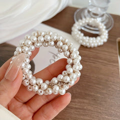 3pcs Faux Pearl Scrunchies Hair Tie Elastic Ponytail Holder