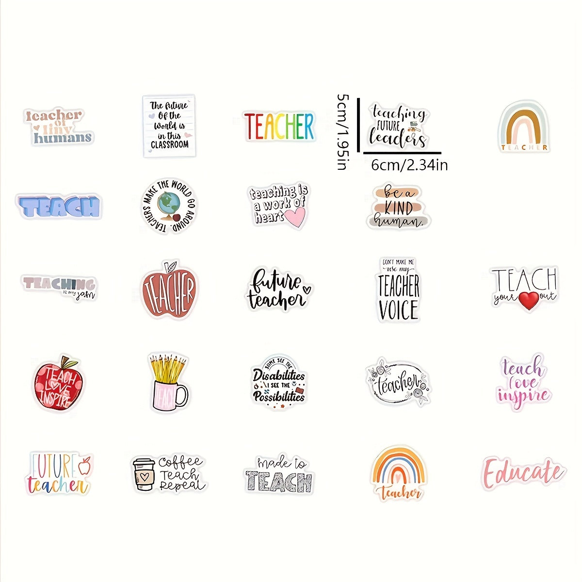 50pcs Cartoon Teacher's Gift Cards Vinyl Stickers for Water Bottles Laptops