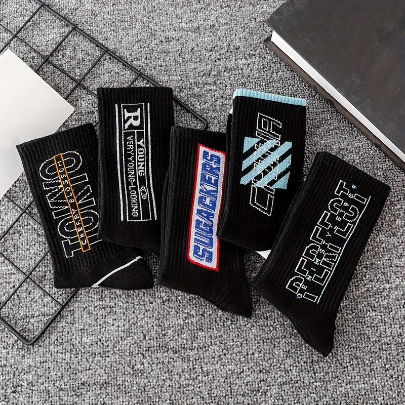 5 Pairs Letter Print Socks Crew Mid Tube Women's Stockings