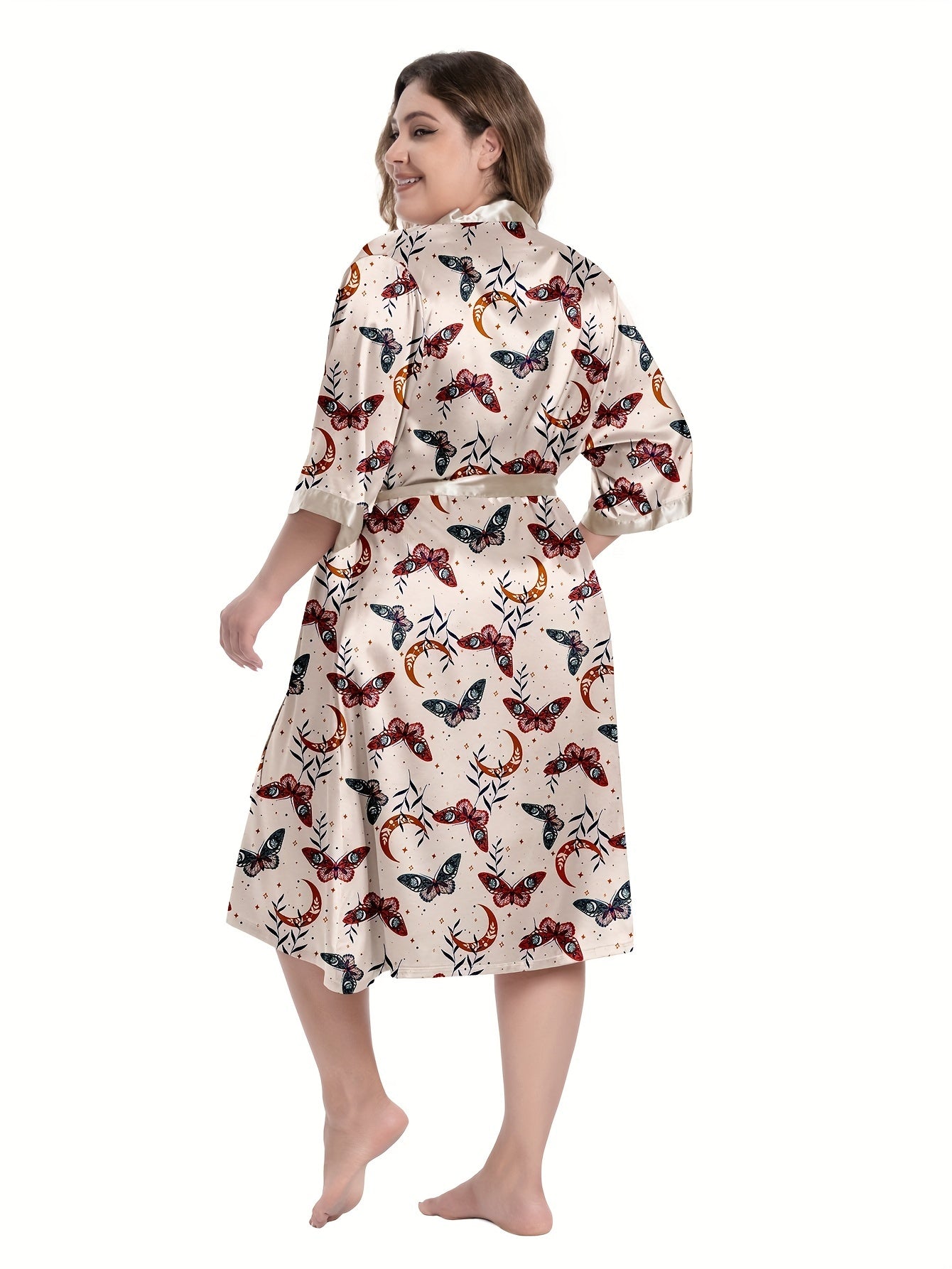 Plus Size Satin Butterfly Print Cami Nightdress & Long Sleeve Nightgown