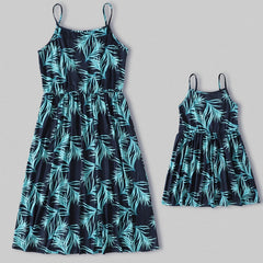Summer Graphic Suspender Swimsuits Set Mother Daughter Dress V Neck