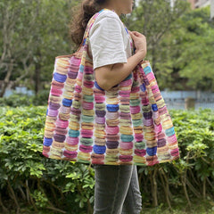 Portable Shopping Bag Macaroon Print Eco-Friendly Tote Women's Shoulder Bag