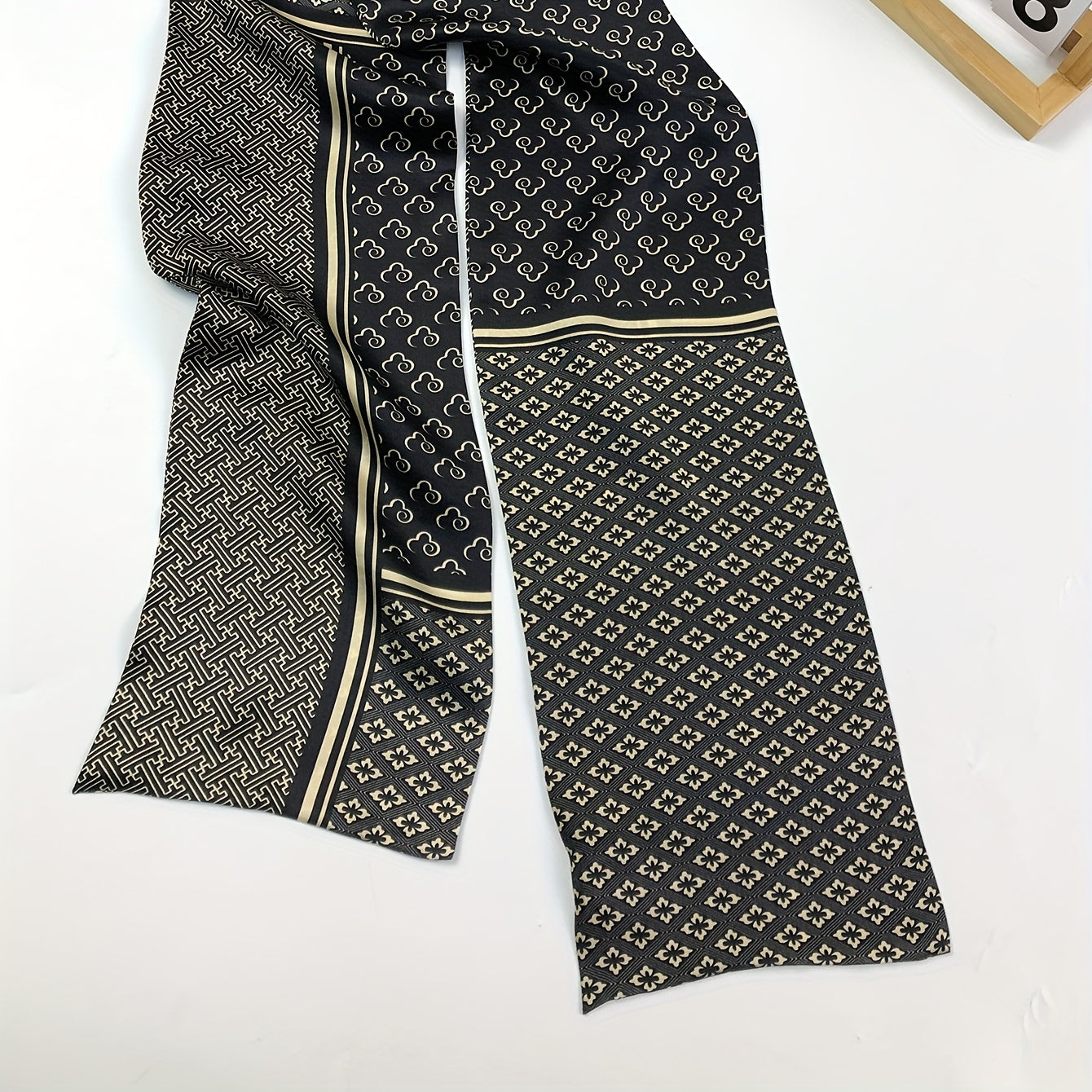 Y2K Geometric Print Silk Neckerchief Ribbon Scarf