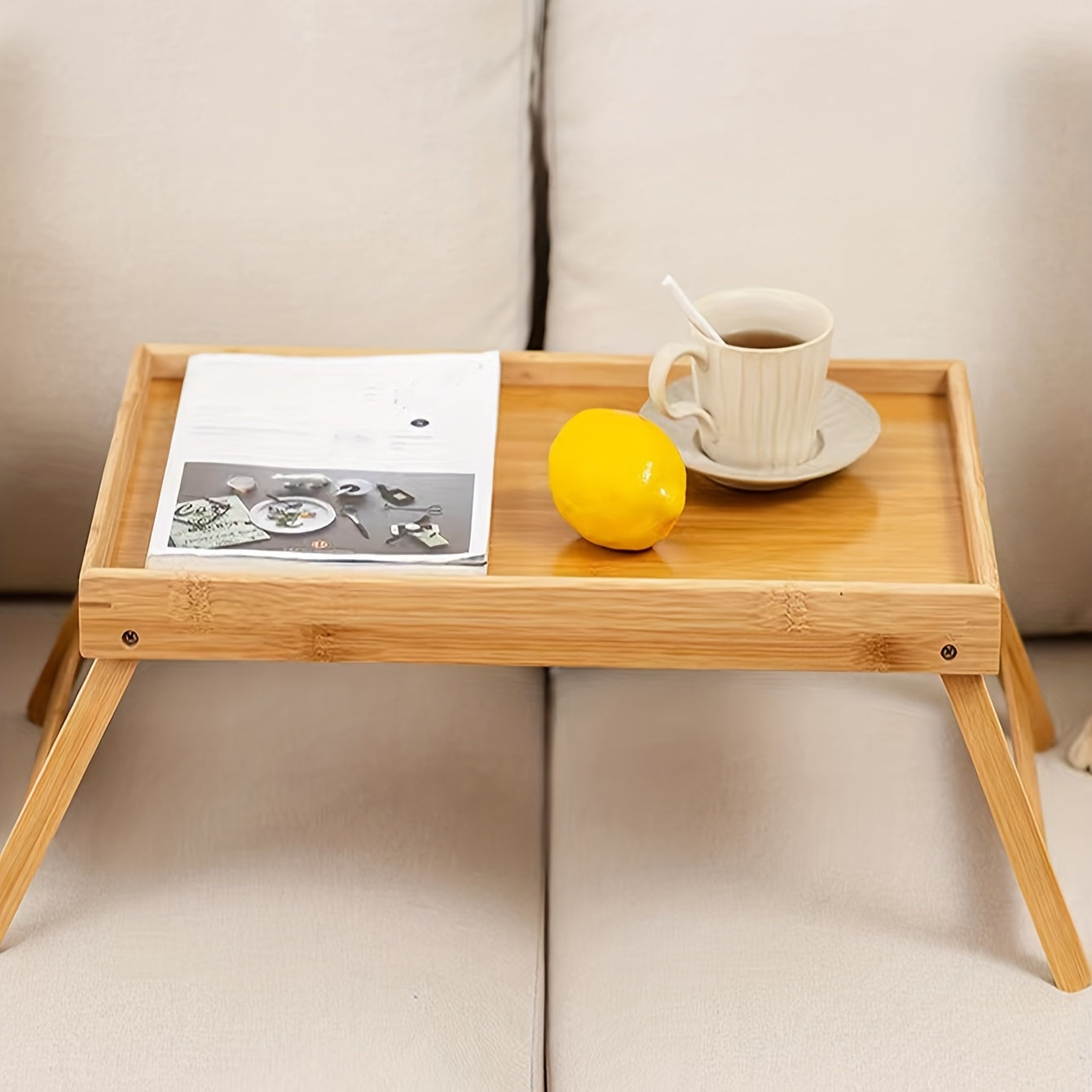 Folding Dinner Plate Table with Foot Tray for Bed and Computer Use