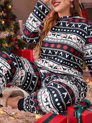  Christmas Elk & Snowflake Print Tee & Pajama Set