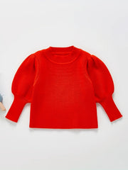 Toddler Girl Knitted Sweater Top Lantern Sleeve Pullover Crew Neck Sweatshirt