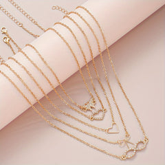 Y2K & Heart Necklace Set, Rhinestone Accents, Ideal Gift