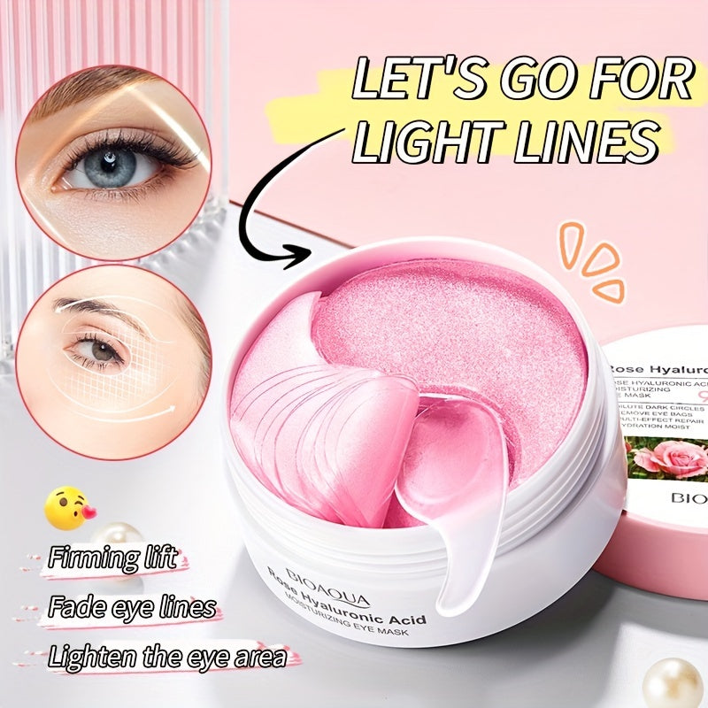 60pcs Rose Hyaluronic Acid Eye Masks for Moisturizing and Dark Circle Reduction