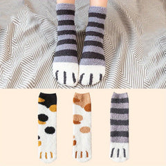 3 Pairs Cat Claw Print Socks Fuzzy & Warm Women's Stockings