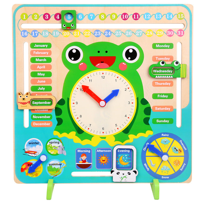 Montessori Wooden Toys Educational Clock for Kids Time Weather Seasons