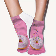 Donut Print Crew Socks Women's Stockings