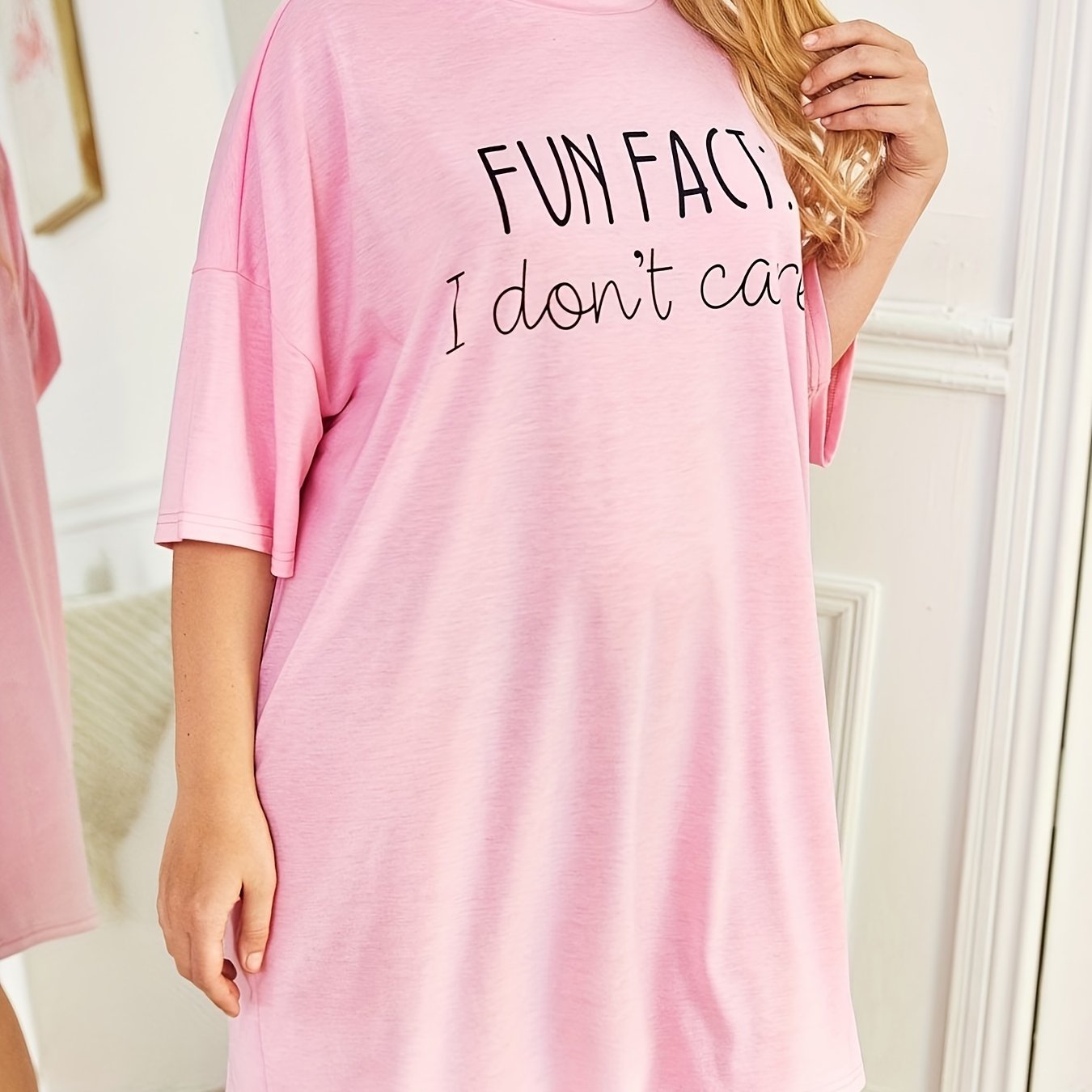  Casual Loungewear Dress Women's Plus Letter Print Half Sleeve