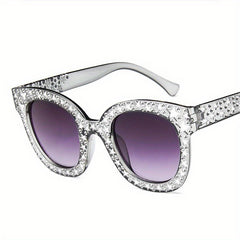 Rhinestone Cat Eye Sunglasses Clear Frame UV400