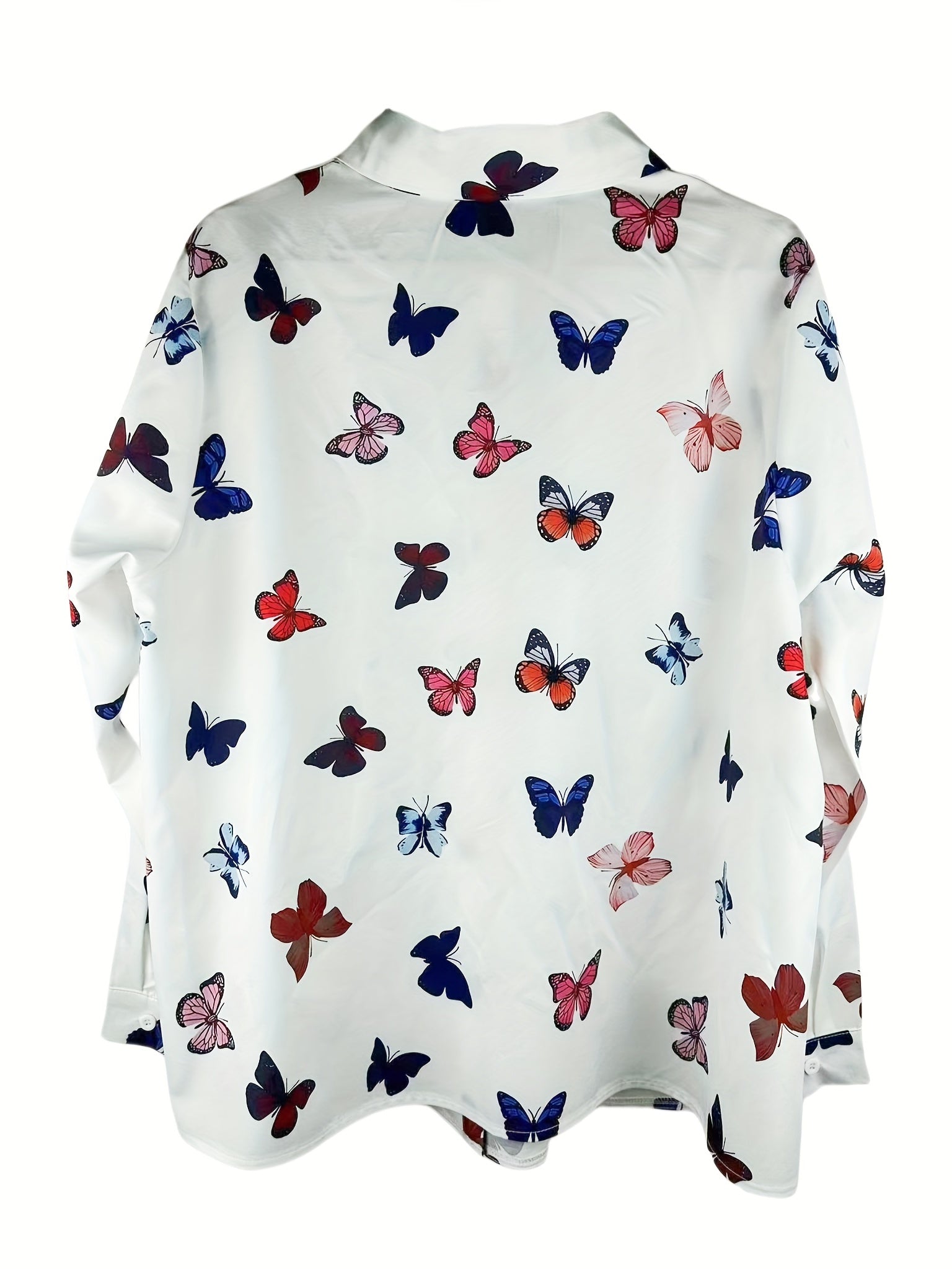  Butterfly Print Button Up Long Sleeve Blouse