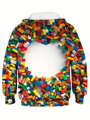 Building Blocks Pattern Kid's Hoodie Long Sleeve Top for Spring Fall