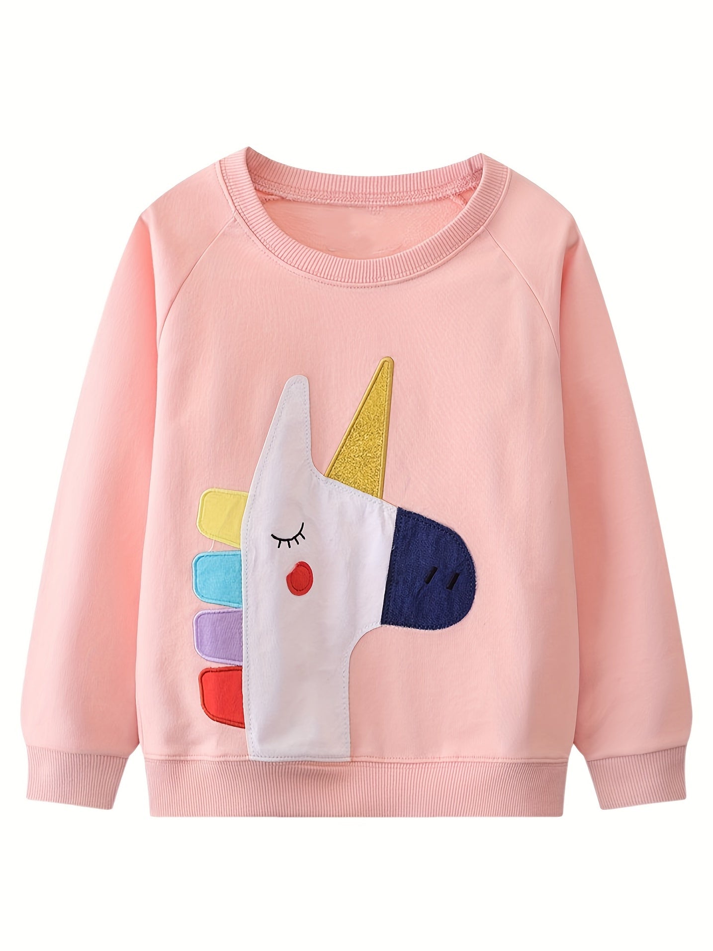 Girls Sweatshirt Pony Embroidery Graphic Comfort Fit Long Sleeve Top