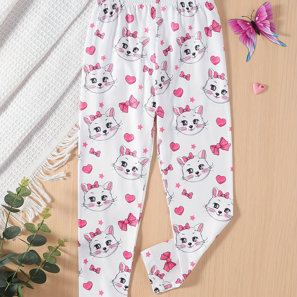 Girls' Kitty Full Print Casual Pants Leggings For Outwear Ankle Length Kids