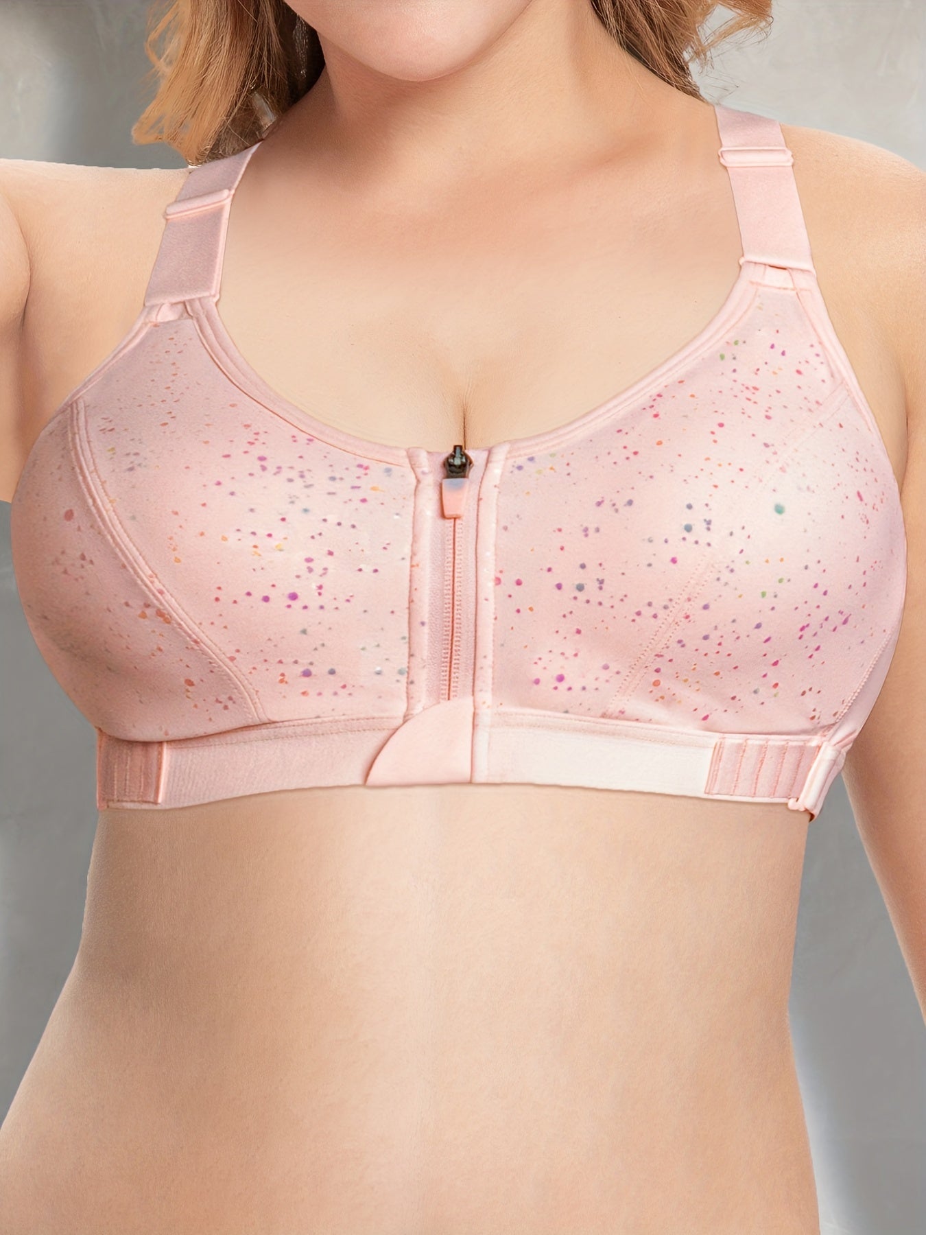  Front Zipper Sports Bra Round Neck