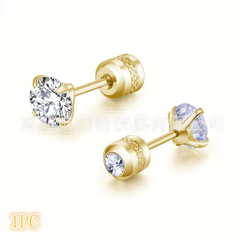 Round Zircon Stud Earrings Stainless Steel Plated Artificial Diamond Earrings
