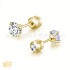 Round Zircon Stud Earrings Stainless Steel Plated Artificial Diamond Earrings