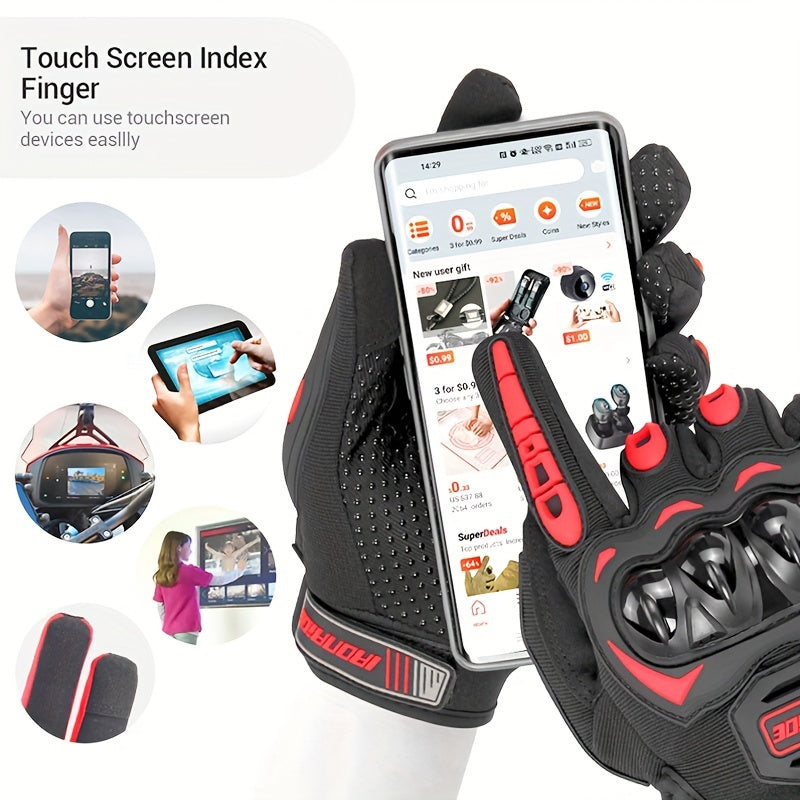 Touch Screen Motorcycle Riding Gloves with Hard Knuckle Protection