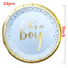24pcs It's A Boy Baby Shower Tableware Set Gender Reveal Party Supplies