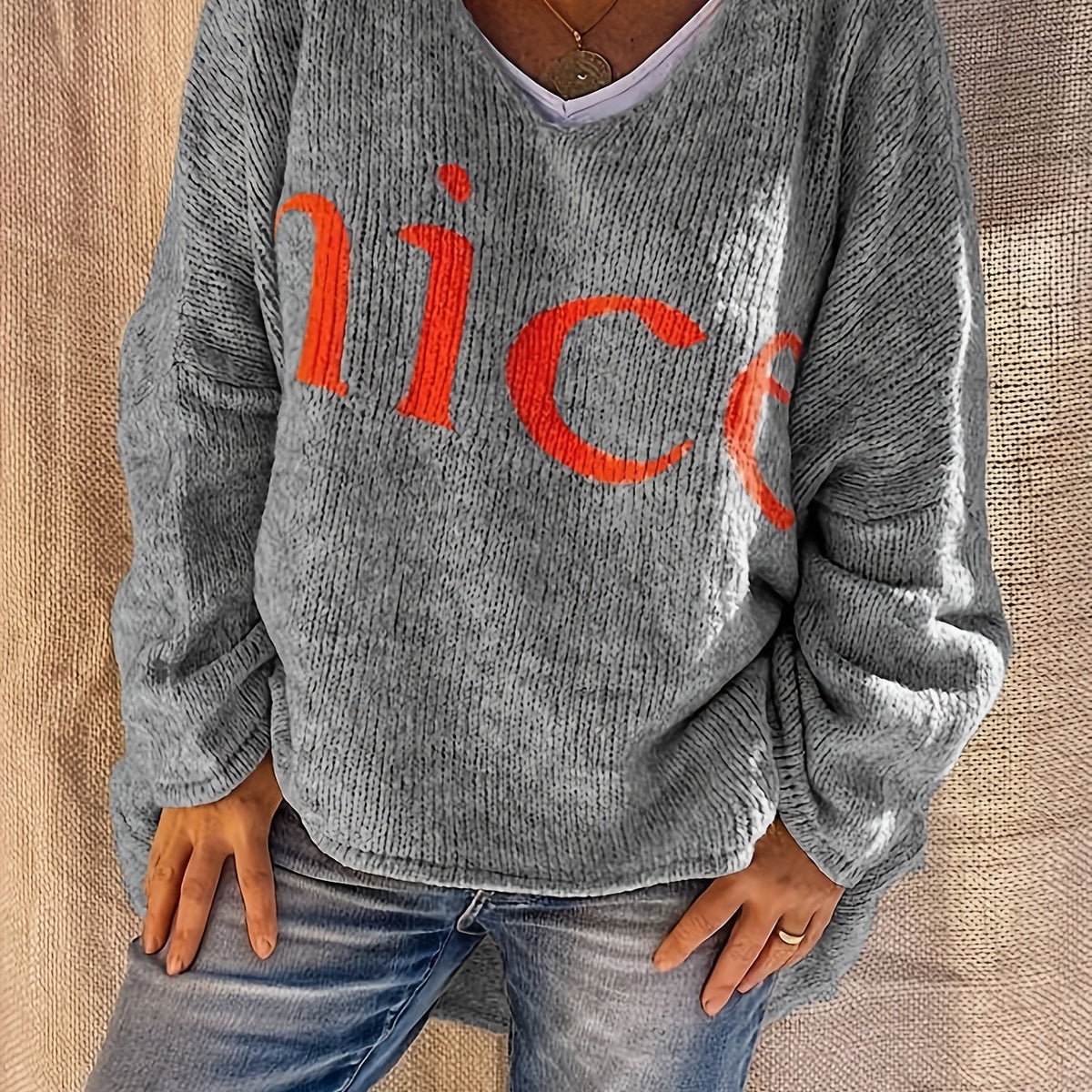  Casual Sweater Women's Plus Long Sleeve V Neck Jumper