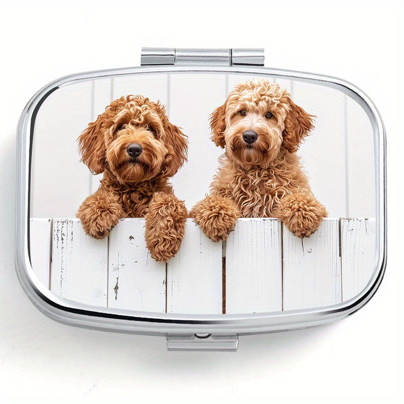 Fence Puppy Pattern Printed Square Medicine Box Two Compartment Pill Box