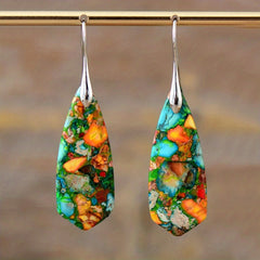 Natural Imperial Stone Dangle Earrings Bohemian Style Jewelry Gift