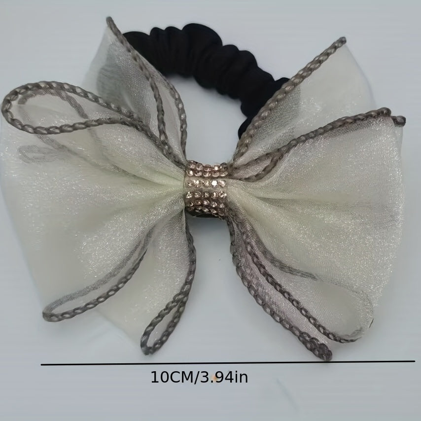 Sweet Organza Bow Knot Hair Tie Rhinestone High Elastic Accessory