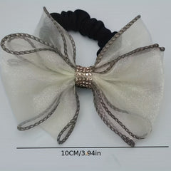 Sweet Organza Bow Knot Hair Tie Rhinestone High Elastic Accessory
