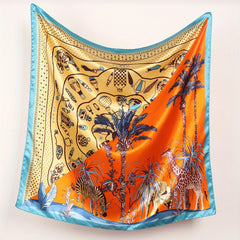 Cartoon Animal Print Silk Bandana Square Scarf Beach Towel Head Wrap
