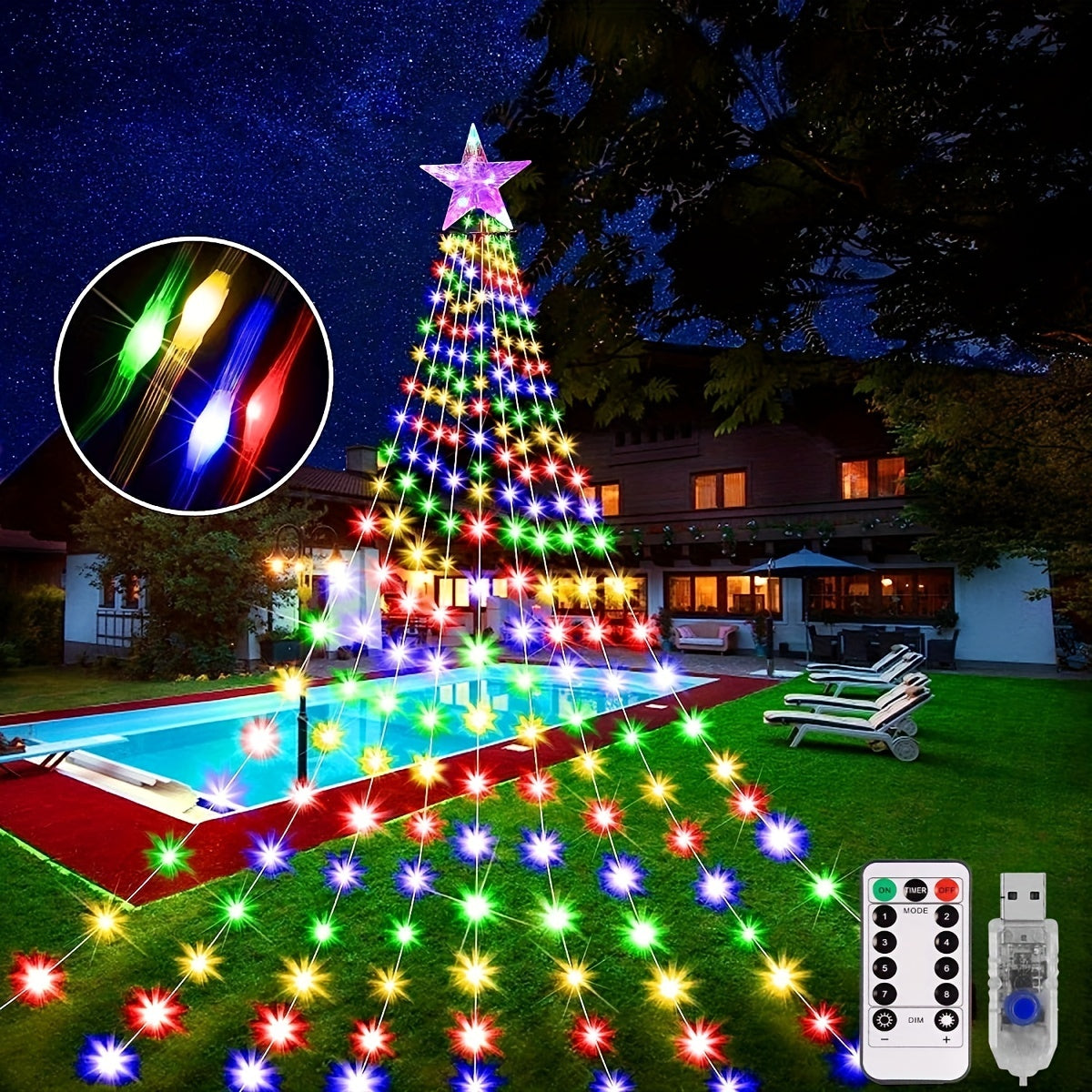 LED Waterfall Christmas Tree Lights 8 Modes Indoor/Outdoor String Lights