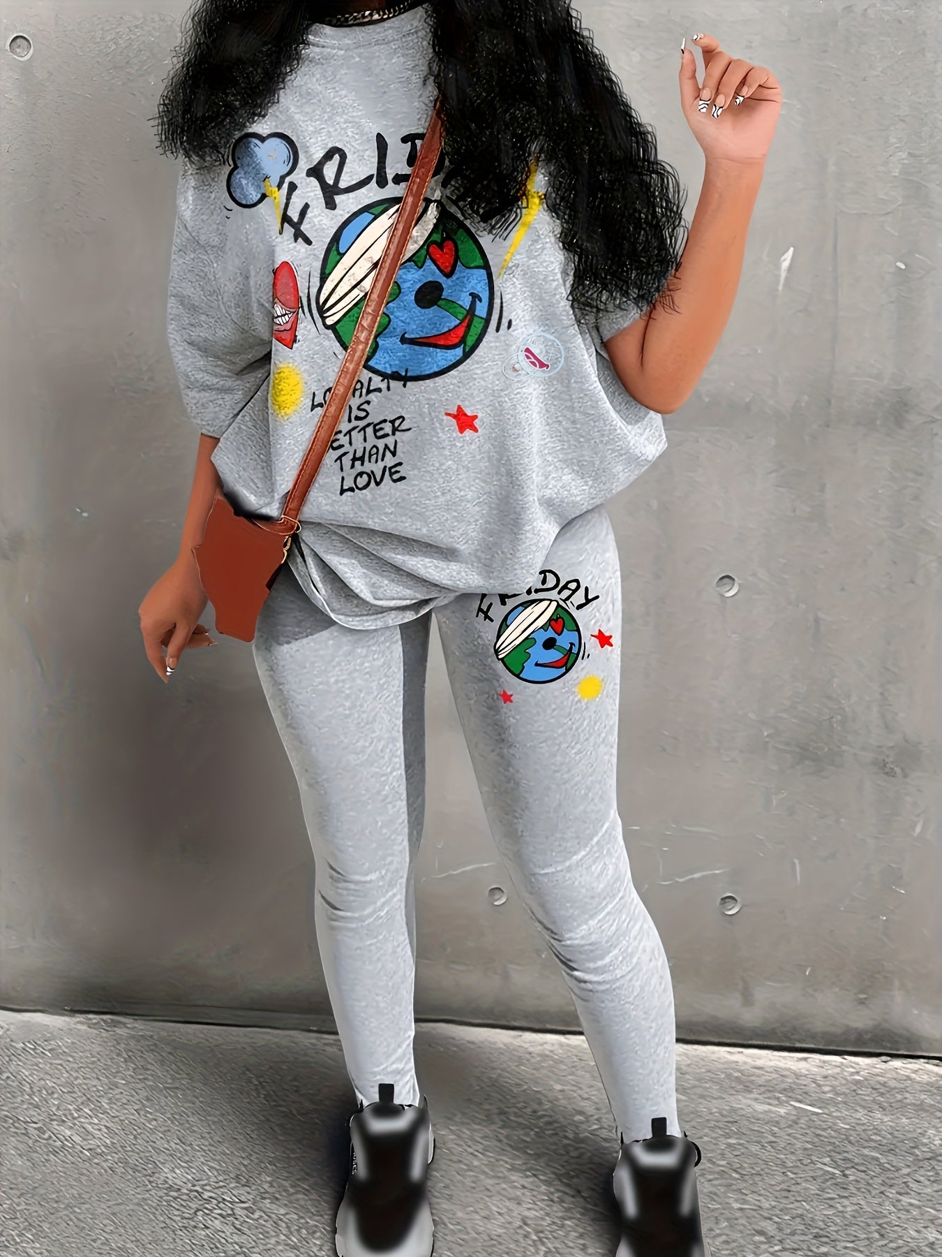  Earth Print Top & Leggings Set